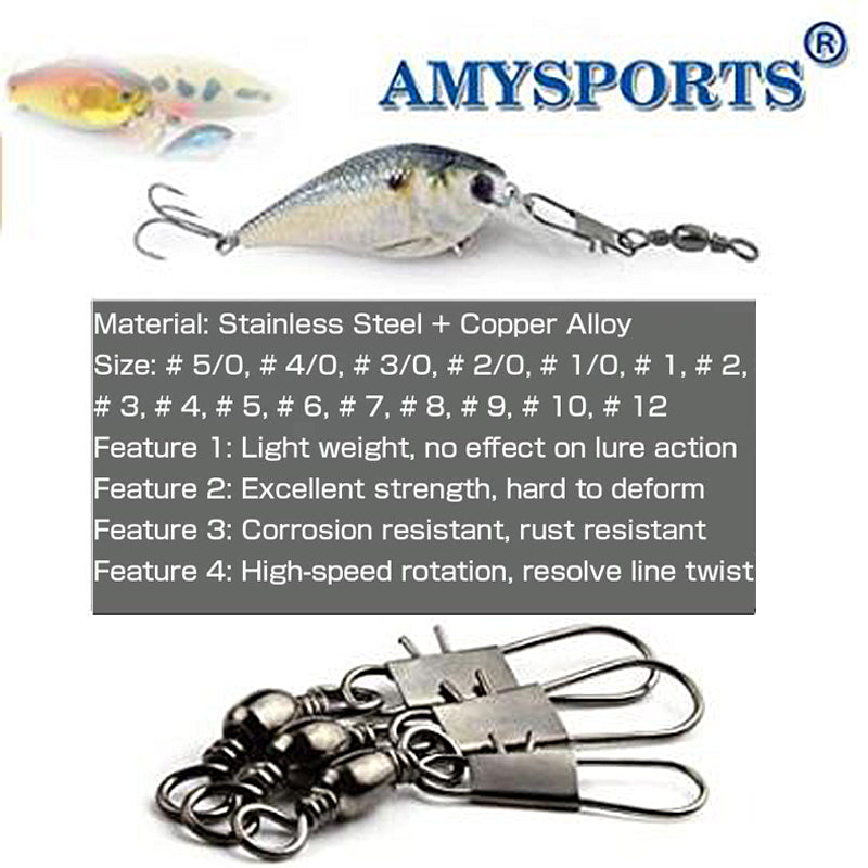 AMYSPORTS High Strength Fishing Swivels Barrel Solid Ring Barrel Fishing Swivel Rolling Fishing Tackle Line Connector Saltwater Freshwater Stainless