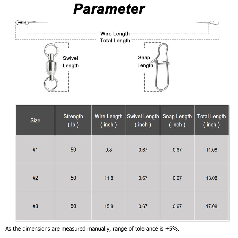 AMYSPORTS 20pcs/Pack Stainless Fishing Leaders Steel Ball Bearing Swivel Snap White Nickel