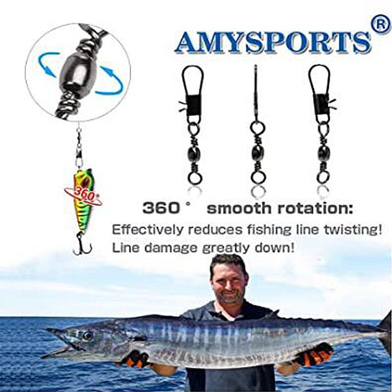 AMYSPORTS Duo Lock Snap Fishing Swivels Stainless Barrel Swivels Fishing Lure Snap Swivels Ball Bearing Swivels Fishing Tackle For Saltwater Fishing